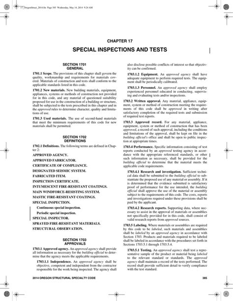 Chapter 17A Special Inspections and Tests.